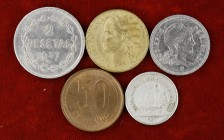 Lote de 5 monedas de la II República y Guerra Civil. A examinar. MBC/MBC+.