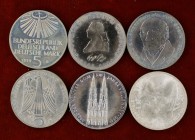 1978-1981. Alemania. Lote de 6 monedas, CU-NI (cinco) y AG (una), todas diferentes. A examinar.