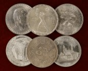 1956-1973. Egipto. 50 piastras (dos) y 1 libra (cuatro). AG. Lote de 6 monedas, todas diferentes. A examinar. S/C-/S/C.