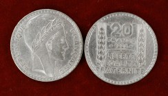 1934 y 1938. Francia. 20 francos. (Kr. 879). AG. Lote de 2 monedas. A examinar. EBC-.