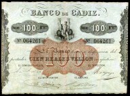 s/d. Banco de Cádiz. 100 reales de vellón. (Ed. A74). III emisión. MBC-.