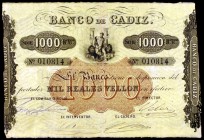 s/d. Banco de Cádiz. 1000 reales de vellón. (Ed. A77). III emisión. Muy escaso. MBC+.