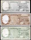 1936. Generalitat de Catalunya. 2,50, 5 y 10 pesetas. (Ed. C23, C24 y C25). 25 de septiembre. 3 billetes. MBC-/MBC+.
