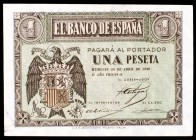 1938. Burgos. 1 peseta. (Ed. D29a). 30 de abril. Serie H. Manchita en una esquina. S/C-.