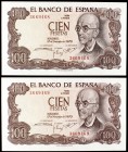 1970. 100 pesetas. (Ed. D73). 17 de noviembre, Falla. Pareja correlativa, sin serie. S/C.