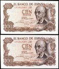 1970. 100 pesetas. (Ed. D73b). 17 de noviembre, Falla. Pareja correlativa, serie 7P. S/C.