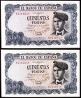 1971. 500 pesetas. (Ed. D74a). 23 de julio, Verdaguer. Pareja correlativa, serie N. S/C.