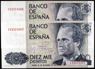 1985. 10000 pesetas. (Ed. E7a). 24 de septiembre, Juan Carlos I / Felipe. Pareja correlativa, serie 1T. S/C-.