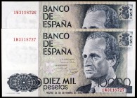 1985. 10000 pesetas. (Ed. E7a). 24 de septiembre, Juan Carlos I / Felipe. Pareja correlativa, serie 1W. S/C.
