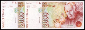 1992. 2000 pesetas. (Ed. E8). 24 de abril, Mutis. Pareja correlativa, sin serie. S/C.