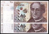 1992. 5000 pesetas. (Ed. E10). 12 de octubre, Colón. Pareja correlativa, sin serie. S/C.