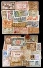 Lote de 32 billetes españoles de la República y Guerra Civil y 5 cartones con sello pegado. A examinar. RC/EBC+.