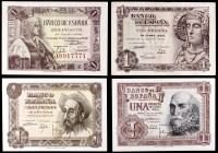 1945 a 1953. 1 peseta. Lote de 4 billetes distintos, el de 1951 sin serie. EBC/S/C-.