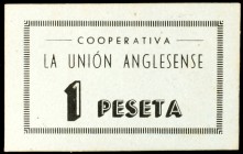 Anglès. Cooperativa Unión Anglesense. 25, 50 céntimos (dos), 1 y 5 pesetas. (AL. 2191, 2193, 2195, 2207 y 2208). 5 cartones. MBC-/MBC+.