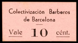 Barcelona. Colectivización Barberos. 10 céntimos. Cartón. EBC.