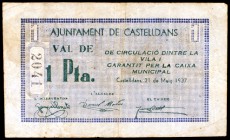 Castelldans. 1 peseta. (T. 831). Raro. BC+.