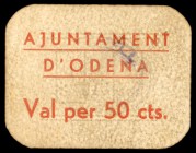 Òdena. 50 céntimos. (T. 1919.b). Cartón nº 016. Raro. MBC.
