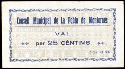La Pobla de Montornés. 25 céntimos. (T. 2212). Raro. MBC-.