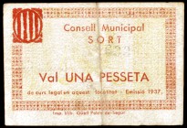 Sort. 1 peseta. (T. 2784). Escaso. MBC-.