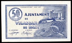 Vilassar de Dalt. 25 y 50 (dos) céntimos y 1 peseta. (T. 3328, 3329, 3330 y 3331). Lote de cuatro billetes, una serie completa. Escasos así. EBC/EBC+....