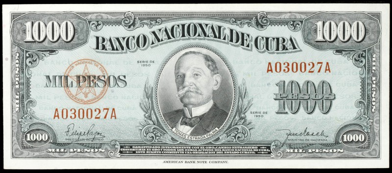 1950. Cuba. Banco Nacional de Cuba. 1000 pesos. (Pick 84). Tomás Estrada Palma. ...