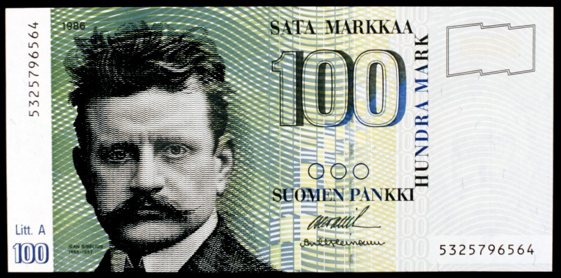 1986 (1991). Finlandia. Banco Finlandés. 100 marcos. (Pick 119). Jean Sibelius. ...