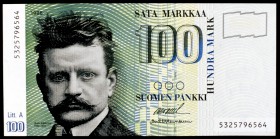 1986 (1991). Finlandia. Banco Finlandés. 100 marcos. (Pick 119). Jean Sibelius. S/C.