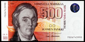 1986 (1991). Finlandia. Banco Finlandés. 500 marcos. (Pick 120). Elias Lönnrot. Raro. S/C.