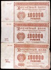 1921. Rusia. 100000 rublos. (Pick 117). Lote de 3 billetes. MBC-.