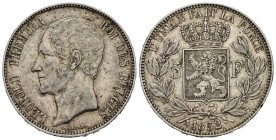 BELGIO. Leopoldo I (1831-1865). 5 Francs 1852. Ag. KM#17. BB+