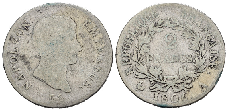 FRANCIA. Napoleone Imperatore. 2 Francs 1806 A. Ag. B-MB