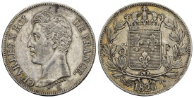 FRANCIA. Charles X (1824-1830). 5 Francs 1826 T (Nantes). Gad. 643. Rara. BB/BB+.