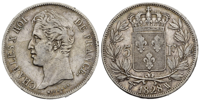 FRANCIA. Charles X (1824-1830). 5 Francs 1828 W (Lille). Gad. 644. BB