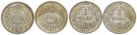 GERMANIA. Lotto di 2 monete da 1 Mark 1914 G e 1915 G. Ag. FDC