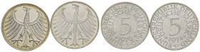 GERMANIA. Lotto di 2 monete da 5 Mark 1974 G e 1970 J. Ag. FDC