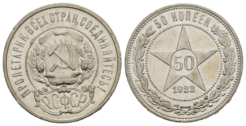 RUSSIA. Unione Sovietica. CCCP. 50 Kopeki 1922. Ag. SPL