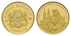 SOMALIA. 5 Dollari 2008 Giovanni Paolo II. Au (1,23 g). Proof