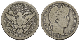 STATI UNITI. 1/4 DOLLAR 1901 O "Barber or Liberty Head". Ag. Molto Raro. MB