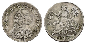 NAPOLI. Carlo di Borbone (1734-1759). Mezzo Carlino da 5 grana 1758. Ag (1,01 g). Magliocca 159. SPL