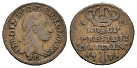 NAPOLI. Ferdinando IV di Borbone (1759-1816). Reali Presidi della Toscana. Orbetello. Quattrino 1791. Magliocca 361. R. BB