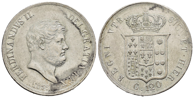 NAPOLI. Ferdinando II di Borbone (1830-1859). Piastra da 120 grana 1855. SPL+
