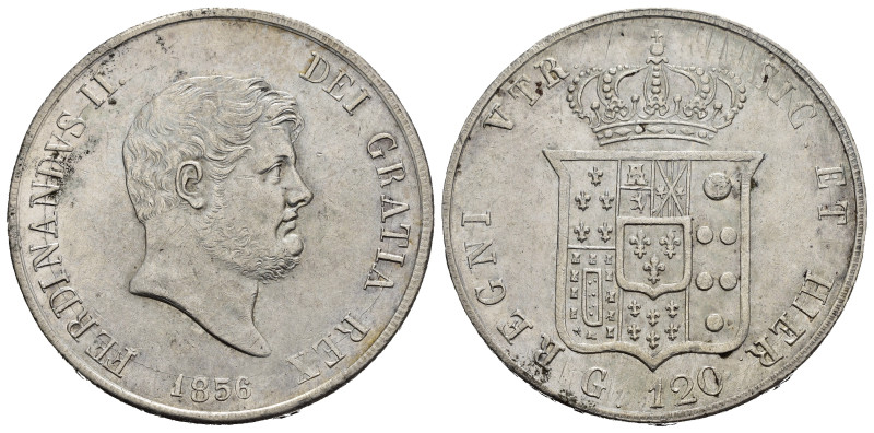 NAPOLI. Ferdinando II di Borbone (1830-1859). Piastra da 120 grana 1856. Ag. Mag...