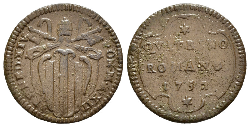 ROMA. Stato Pontificio. Benedetto XIV (1740-1758). Quattrino romano 1752. Cu (2,...