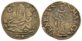 VENEZIA. Monetazione Anonima (legge del 20 agosto 1524). Doppio Bagattino. Cu (3,06 g) sigle AD. Papadopoli 123. BB