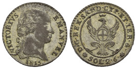 Regno di Sardegna. Vittorio Emanuele I (1802-1821). Torino. 2,6 soldi 1815. Mi. Gig. 6. rara. Ottima argentatura. qSPL