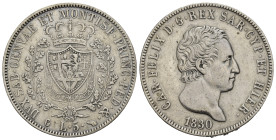 Regno di Sardegna. Carlo Felice (1821-1831). 5 lire 1830 Torino (P). Ag. Gig. 53. BB