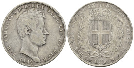 REGNO DI SARDEGNA. Carlo Alberto (1831-1849). 5 lire 1849 Genova. Gig. 89a (9 della data su 8). qBB