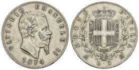 Regno d'Italia. Vittorio Emanuele II (1861-1878). 5 lire 1874 M. Milano. Ag. Gig. 48. BB+