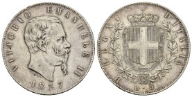 Regno d'Italia. Vittorio Emanuele II (1861-1878). 5 lire 1877 R. Roma. Ag. Gig. 52. BB