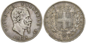 Regno d'Italia. Vittorio Emanuele II (1861-1878). 5 lire 1878 R. Roma. Ag. Gig. 53. BB